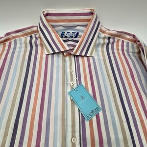 Lanzino 4XL Dress Shirt NWT Multicolor Stripe French Cuff Long Sleeve Big & Tall